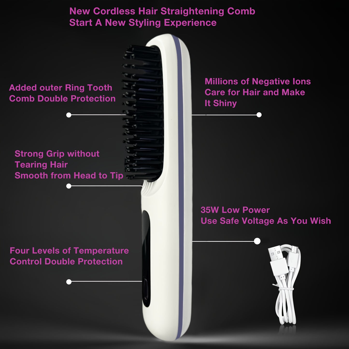 Professional Hair Straightener Brush With 3 Heat Levels!